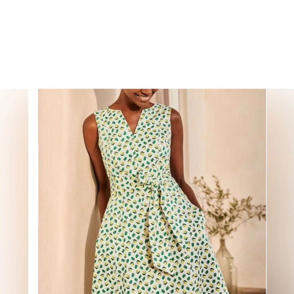 Boden Green and Blue Leaf Print Midi Dress